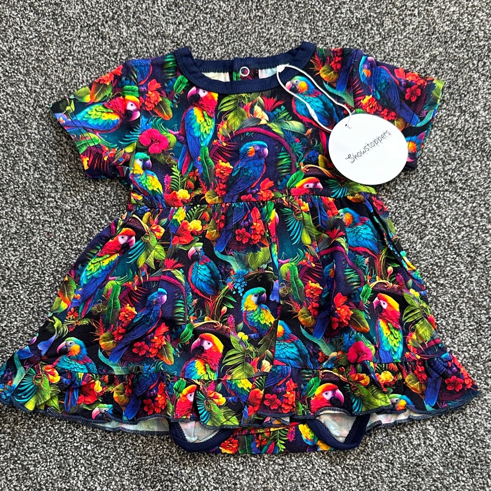 Colorful Parrot Print Baby Dress